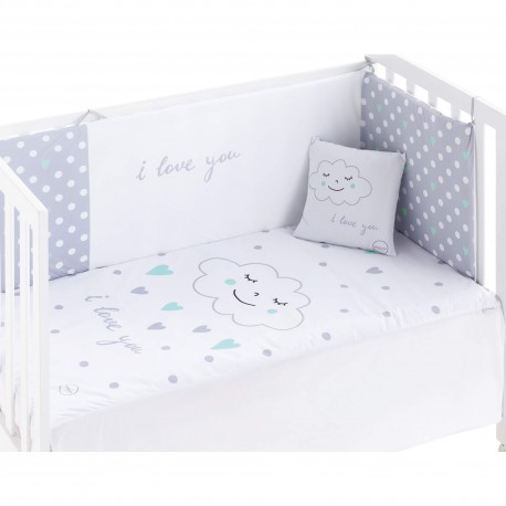 CUNA Edredón + protector + cojín - Modelo Elefantino Azul