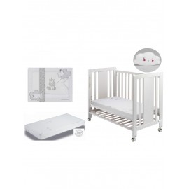 Cuna Lovely Premium con colchón,Sabanas Unicornio Gris+Regalo lampara Nube